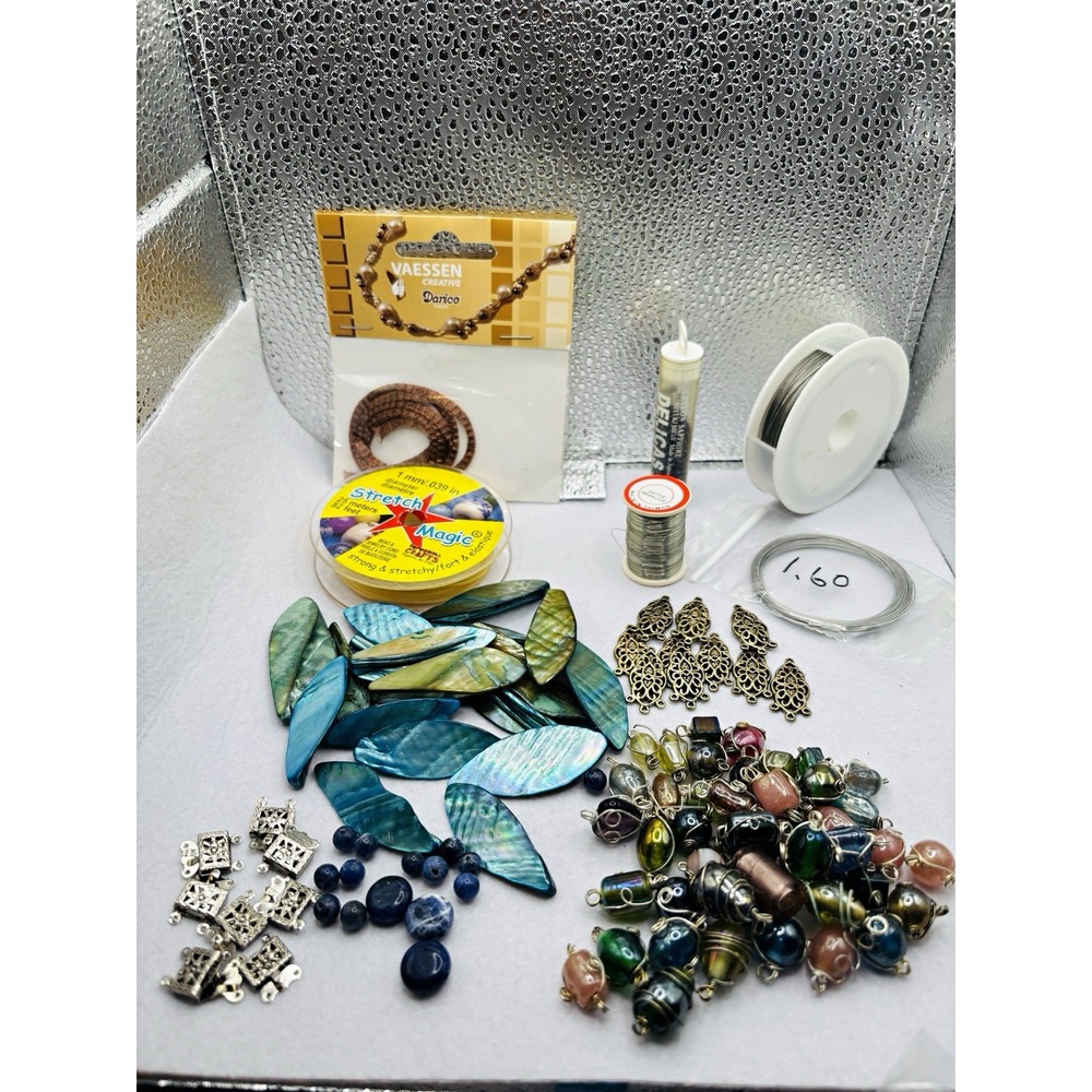 Vaessen Creative Darice Mixed Jewelry Lot Beads Charms Wire Shell Metal Sodalite